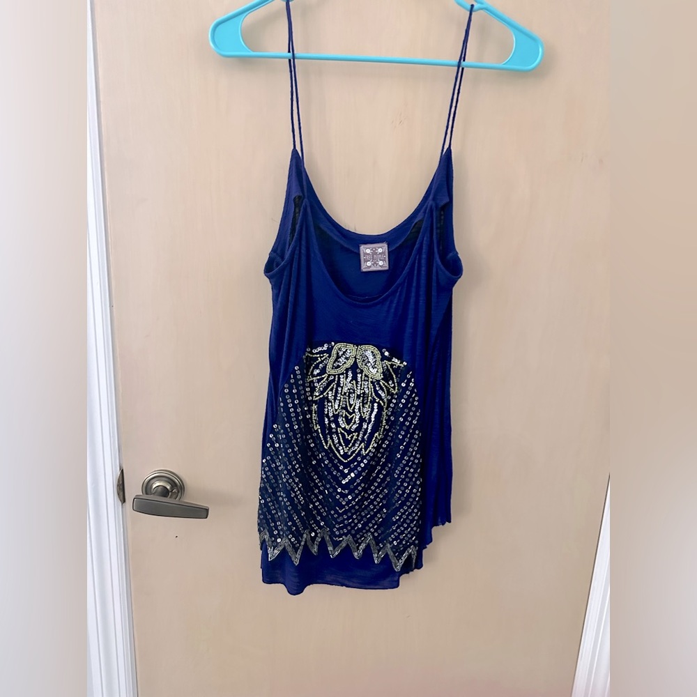 RARE Free People Embroidered Owl Tank Purple Women Size L